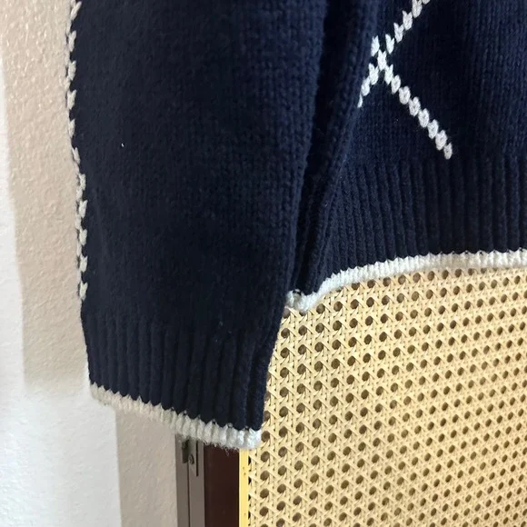 NWOT Reiss Navy Blue White Argyle Knit Wool Blend Pullover Sweater Size Large - Picture 6 of 9